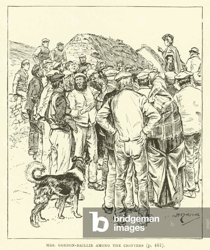 Mrs Gordon-Baillie among the crofters (engraving)