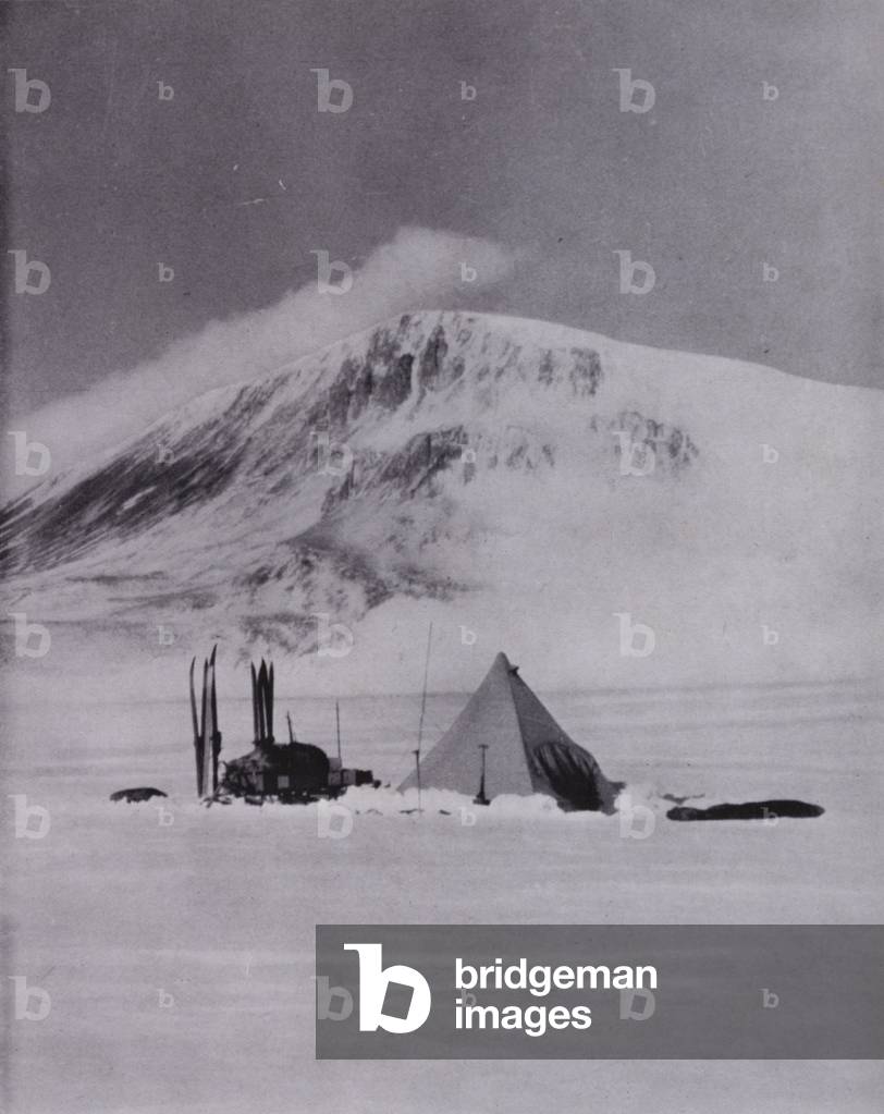 Tent on the Beardmore Glacier (b/w photo)
