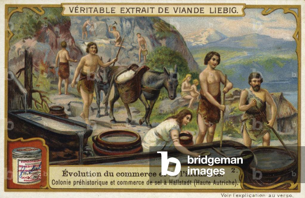 Prehistoric salt trading colony, Hallstadt, Upper Austria (chromolitho)
