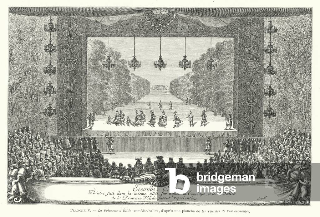 La Princesse d'Elide comedie-ballet, d'apres une planche de les Plaisirs de l'ile enchantee (engraving)