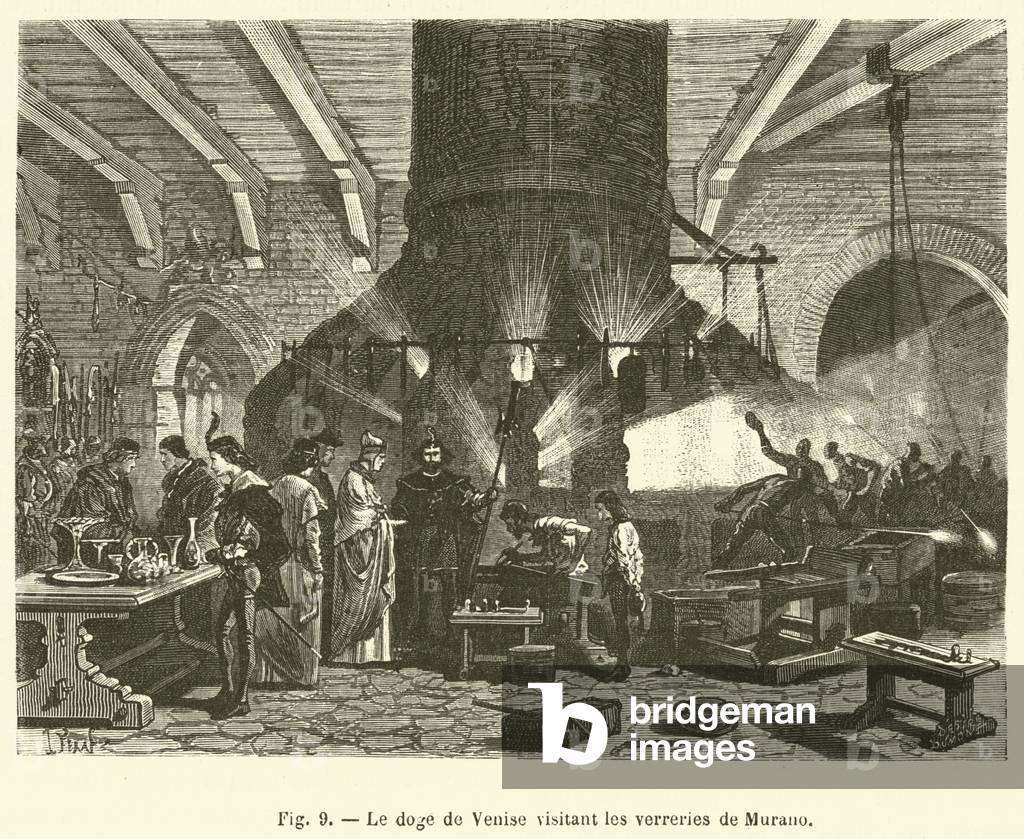 Le doge de Venise visitant les verreries de Murano (engraving)