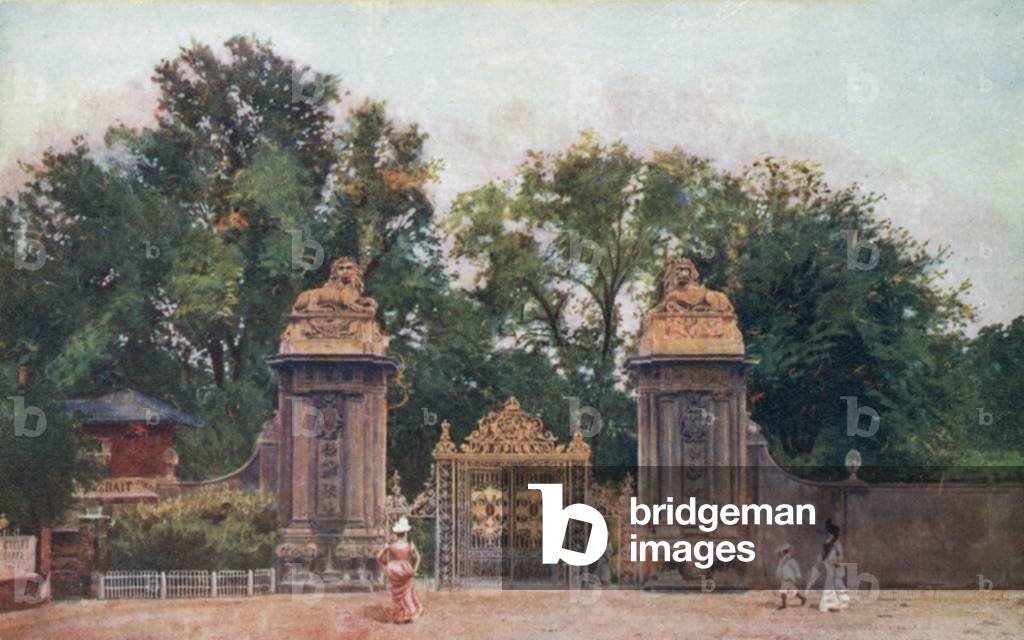 The Lion Gates, Hampton Court Palace, Richmond upon Thames, London (colour litho)