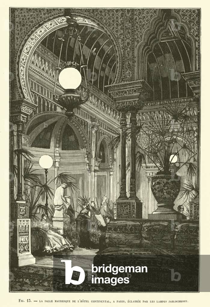 La Salle Mauresque De L'Hotel Continental, A Paris, Eclairee Par Les Lampes Jablochkoff (engraving)