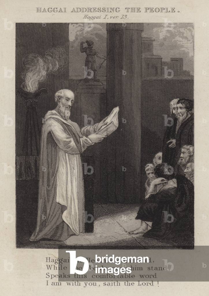 Haggai addressing the people, Haggai I, ver 13 (engraving)
