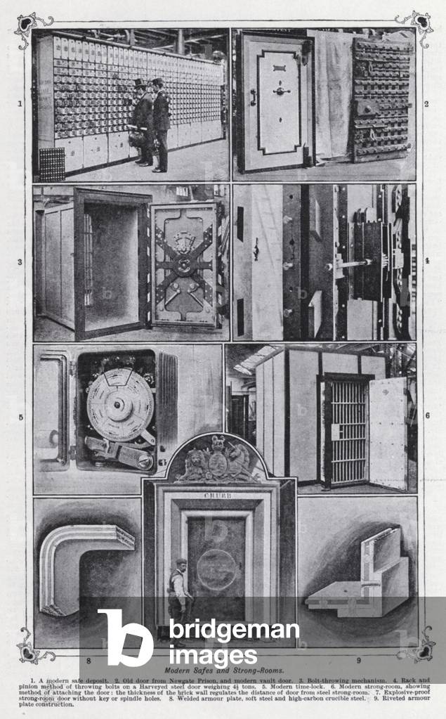 Modern safes and strong rooms (b/w photo)