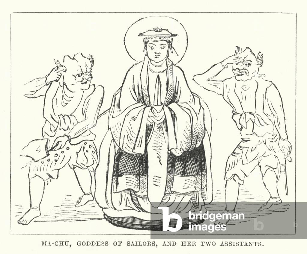 Ma-Chu, Goddess of Sailors, and Her Two Assistants (engraving)