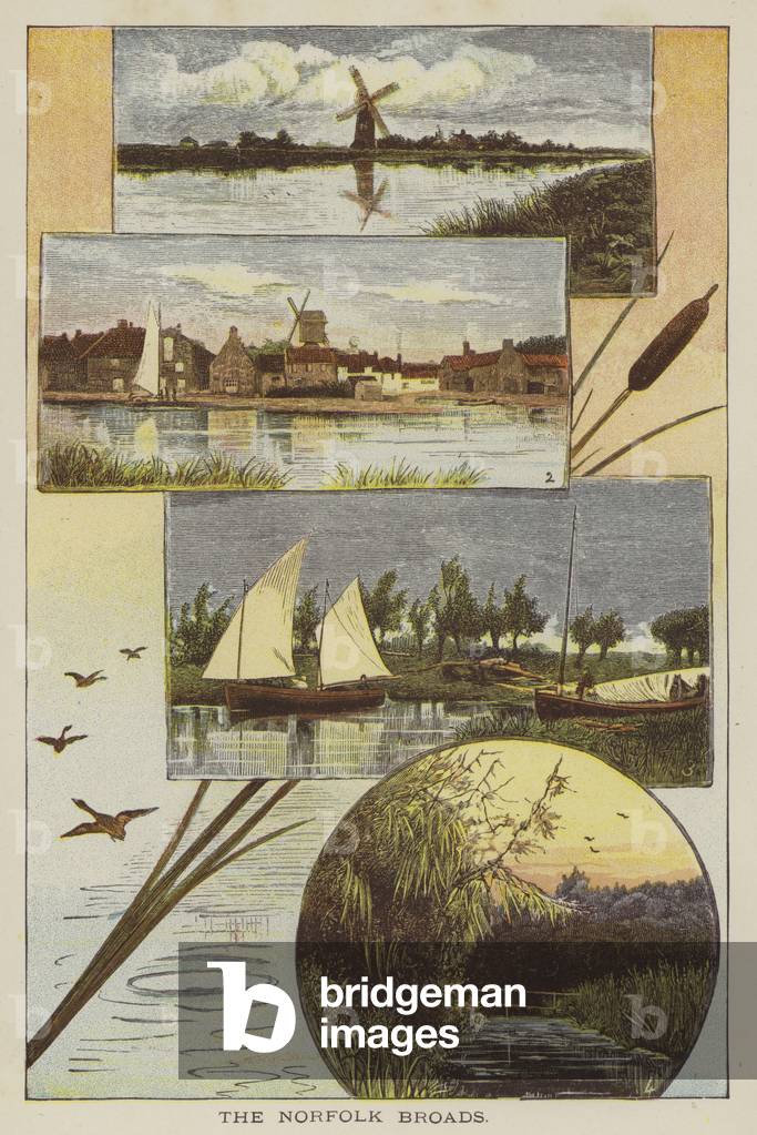 The Norfolk Broads (coloured engraving)