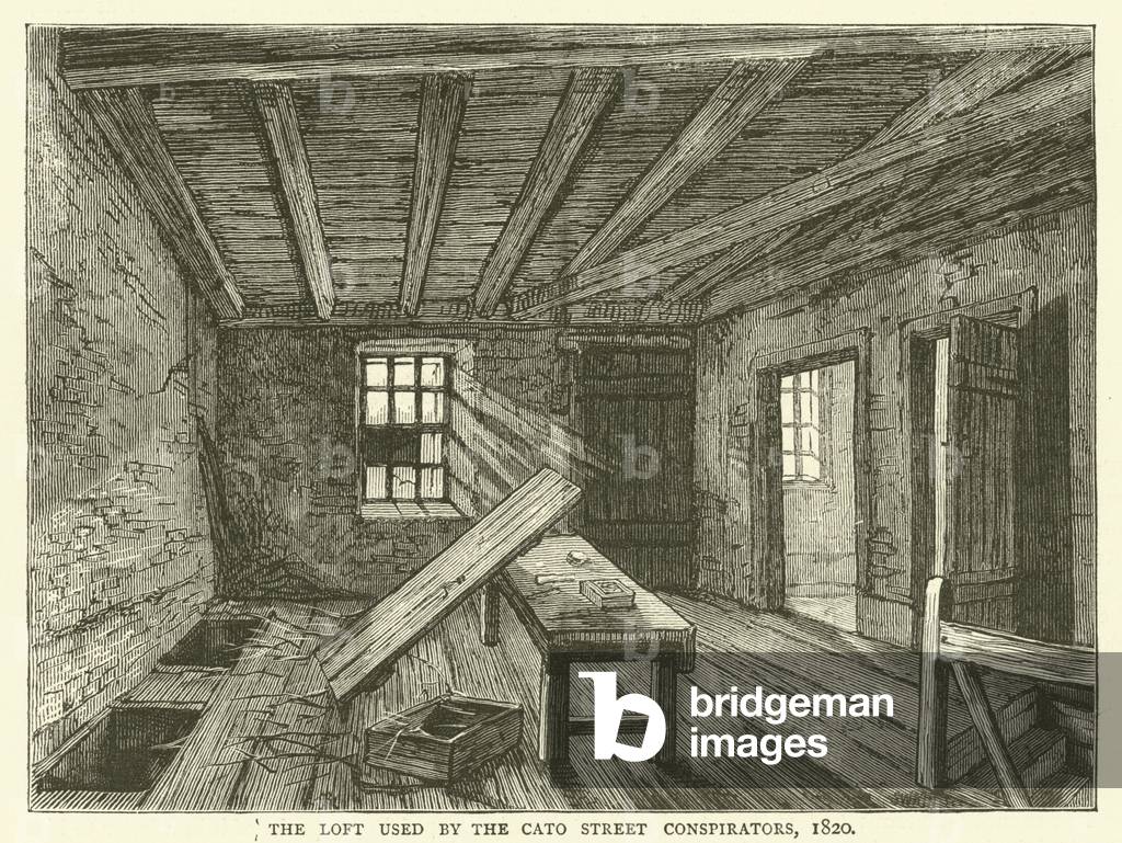 The loft used by the Cato Street Conspirators, 1820 (engraving)