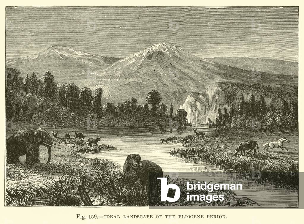 Ideal Landscape of the Pliocene Period (engraving)