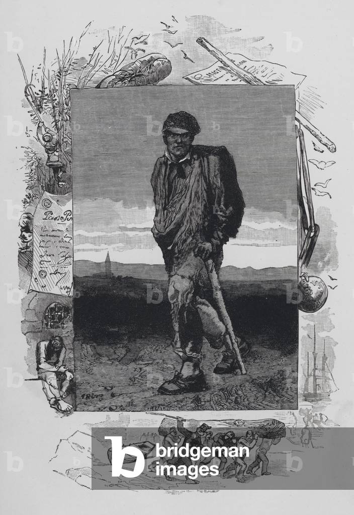 Scene from Les Miserables, by Victor Hugo: Jean Valjean (engraving)