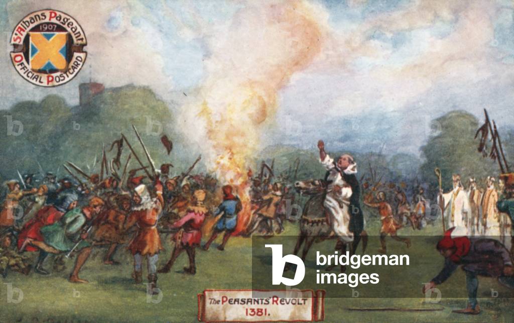The Peasants' Revolt 1381, St Albans Pageant 1907 (colour litho)