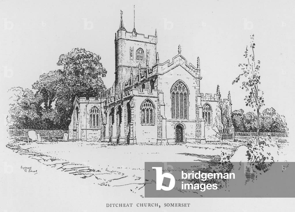 Ditcheat Church, Somerset (litho)