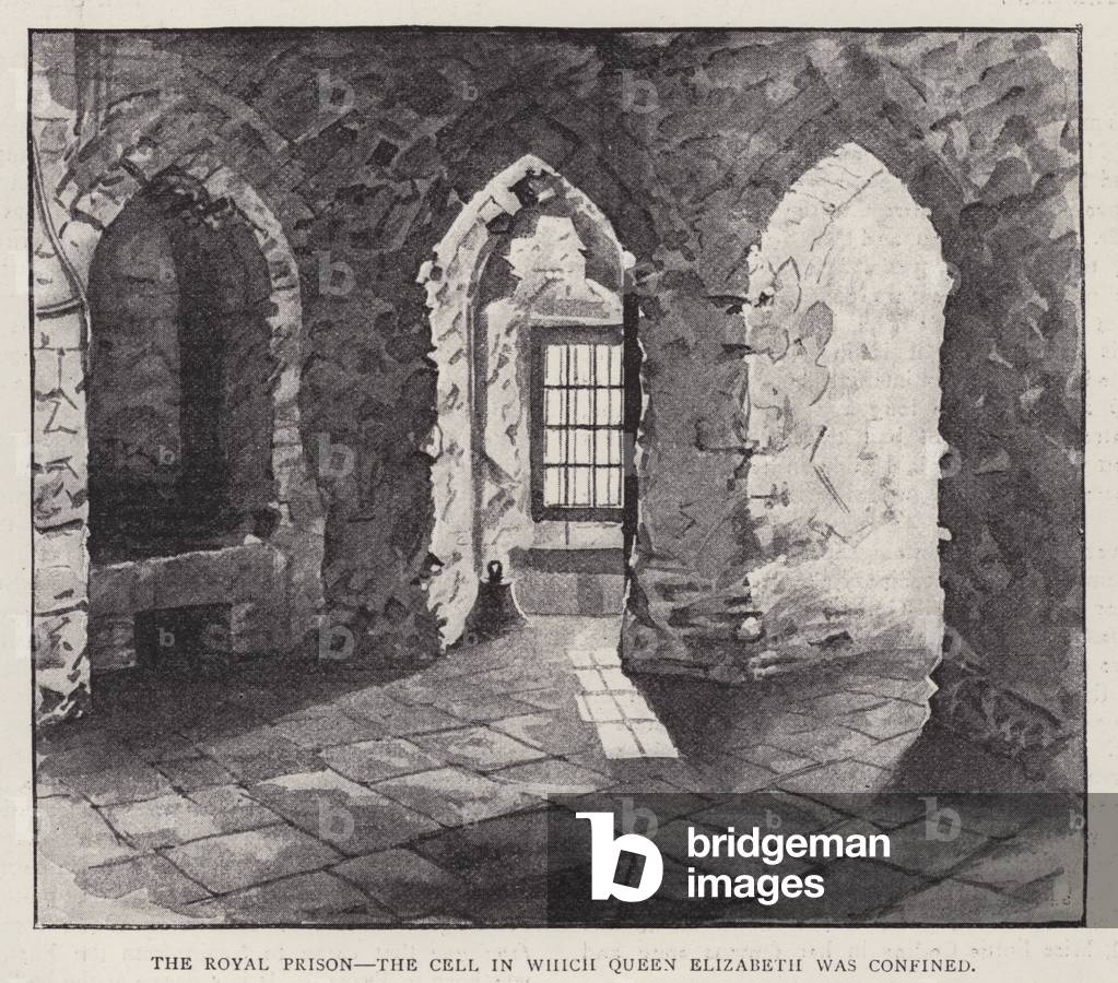 Cell in the Tower of London in which the future Queen Elizabeth I was imprisoned in 1554 during the reign of her half-sister Mary I (litho)