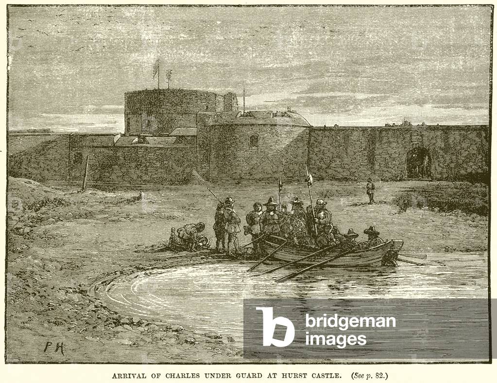 Arrival of Charles under Guard at Hurst Castle (engraving)