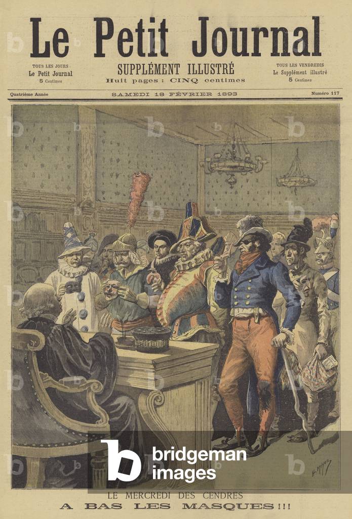 Ash Wednesday. Down with masks (colour litho)