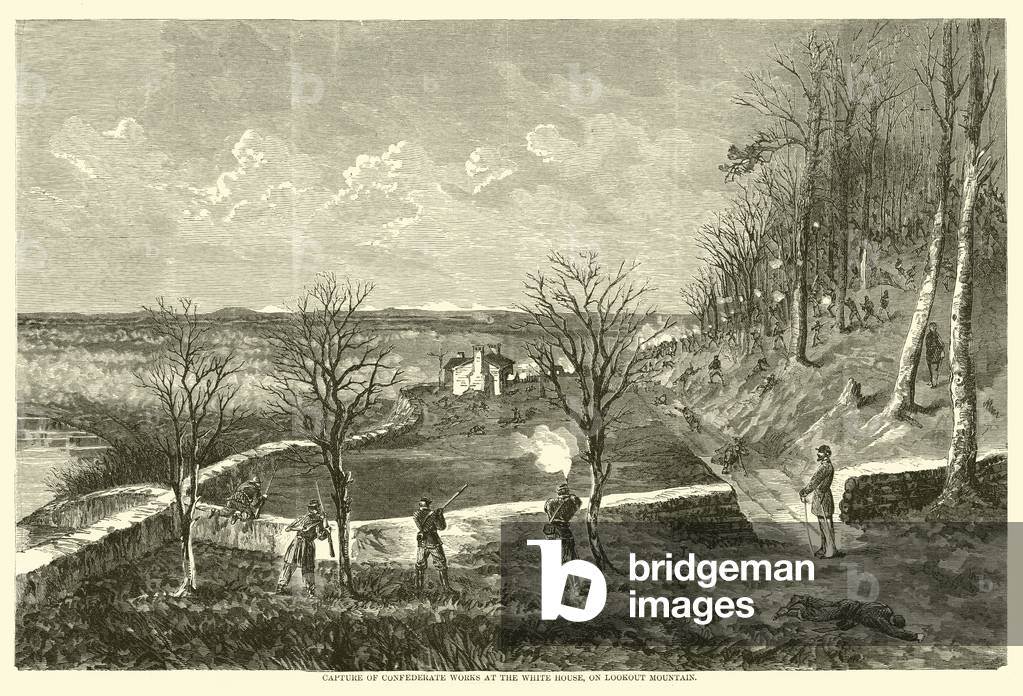 Capture of Confederate works at the White House, on Lookout Mountain, November 1863 (engraving)
