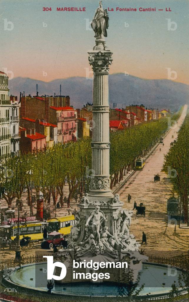 La Fontaine Cantini in Marseille. Built by sculptor Andre Allar. Postcard sent in 1913.