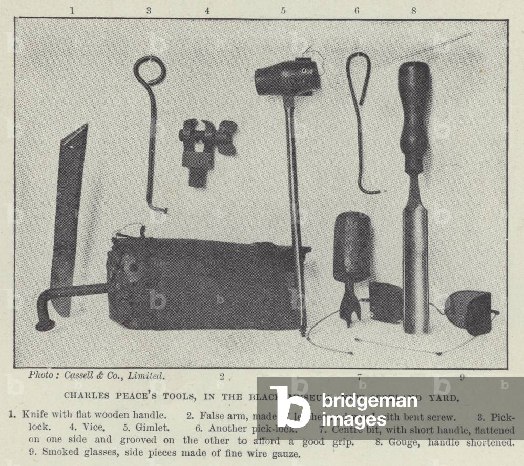 Charles Peace's tools, in the Black Museum, New Scotland Yard (engraving)