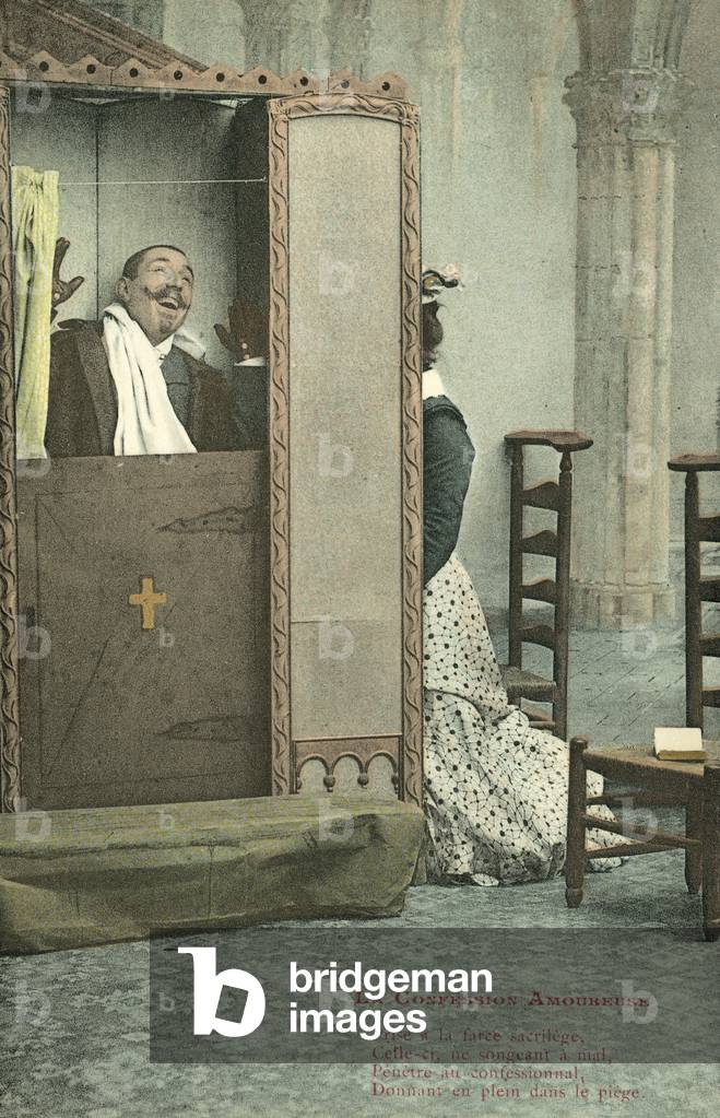 Woman and her confessor (colour photo)