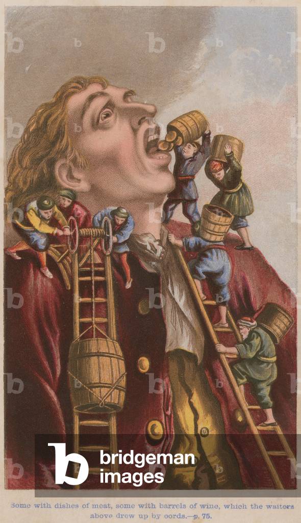 With some dishes of meat (colour litho)
