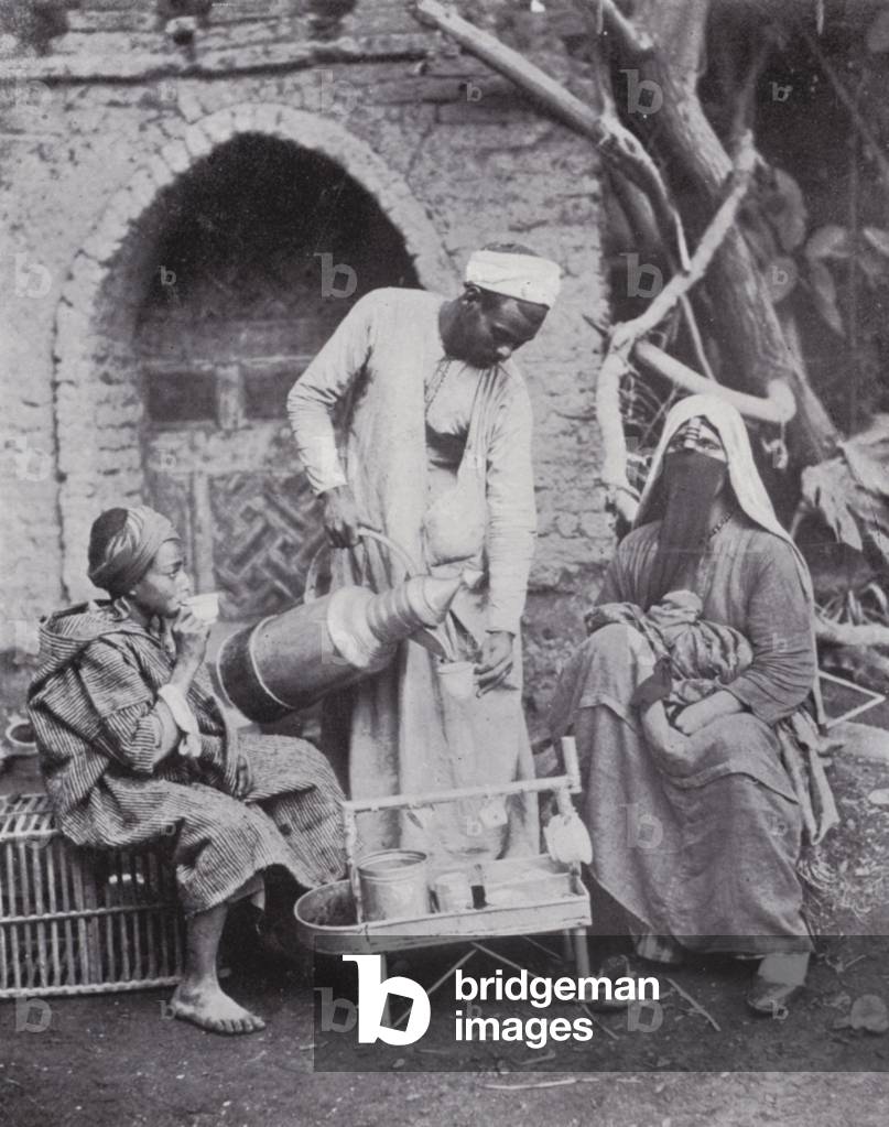 Egypt: Serving Turkish Coffee in the Streets of Cairo (b/w photo)