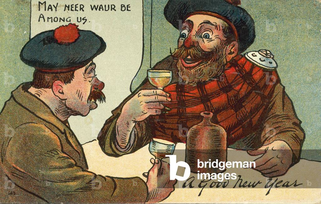 Englishman and Scotsman celebrating the New Year (colour litho)
