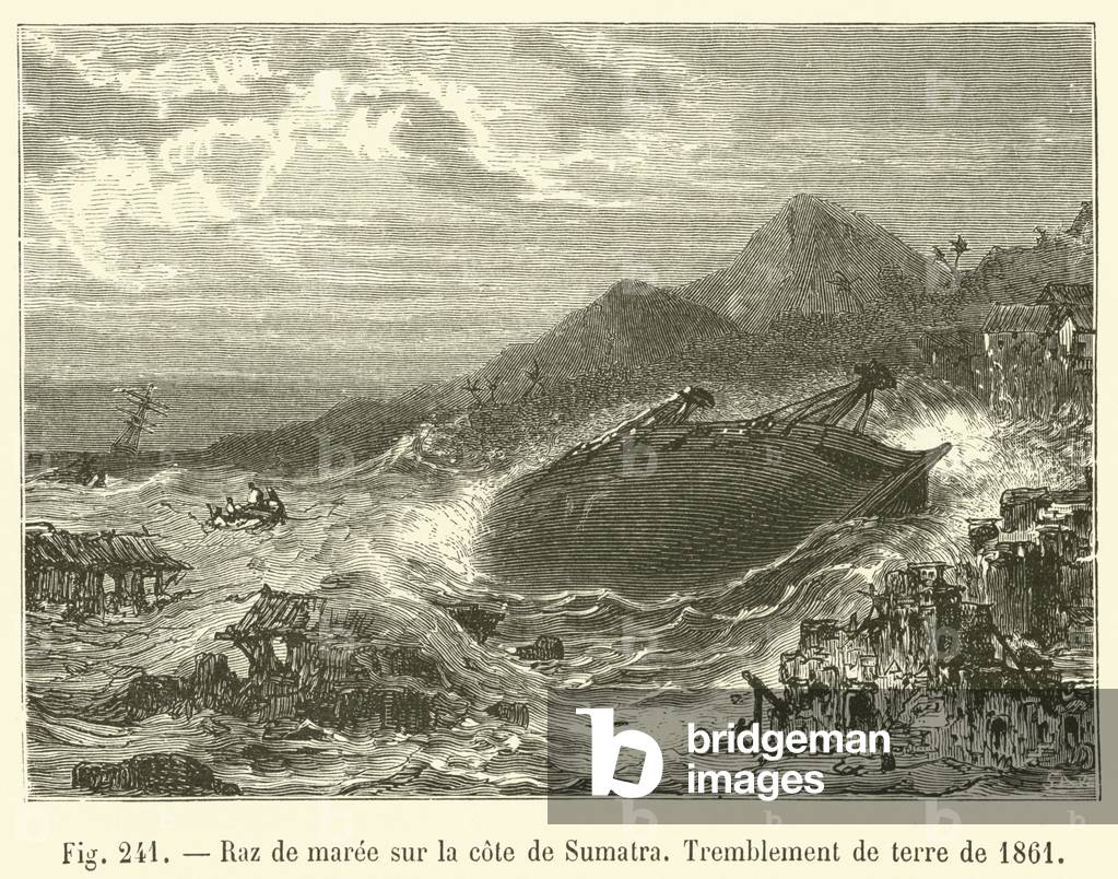 Raz de maree sur la cote de Sumatra (engraving)