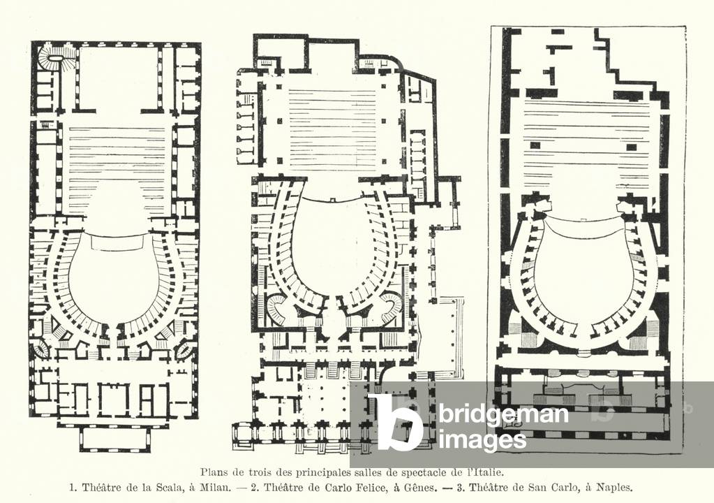 Plans de trois des principales salles de spectacle de l'Italie (engraving)