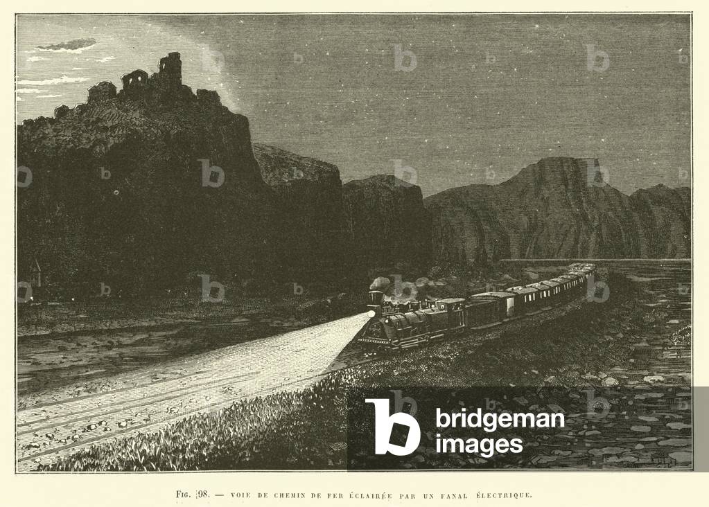 Voie De Chemin De Fer Eclairee Par Un Fanal Electrique (engraving)