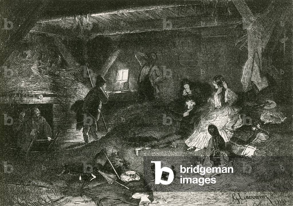 Tourists wakening in a Chalet (engraving)