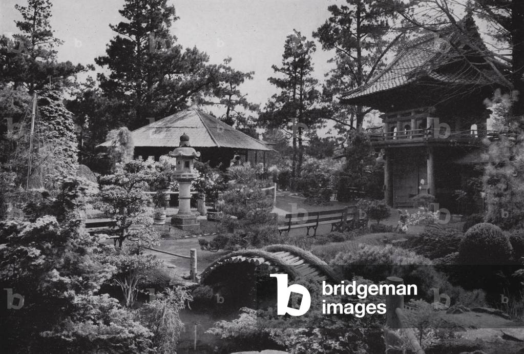 California: San Francisco, Japanese Tea Garden, a feature of Golden Gate Park, the city's vast playground of 1,013 acres (b/w photo)