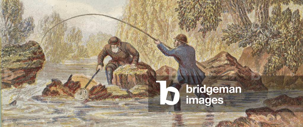 Salmon fishing (colour litho)