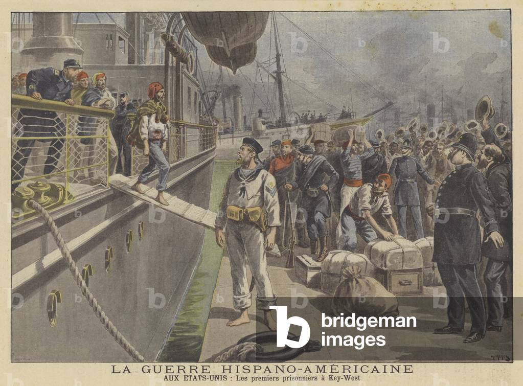 The Spanish-American War: the first Spanish prisoners of war arriving at Key West (colour litho)
