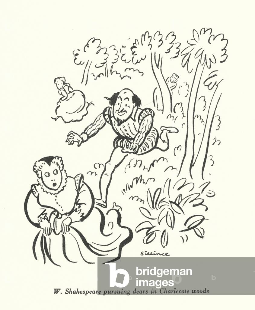 W Shakespeare pursuing dears in Charlecote woods (litho)