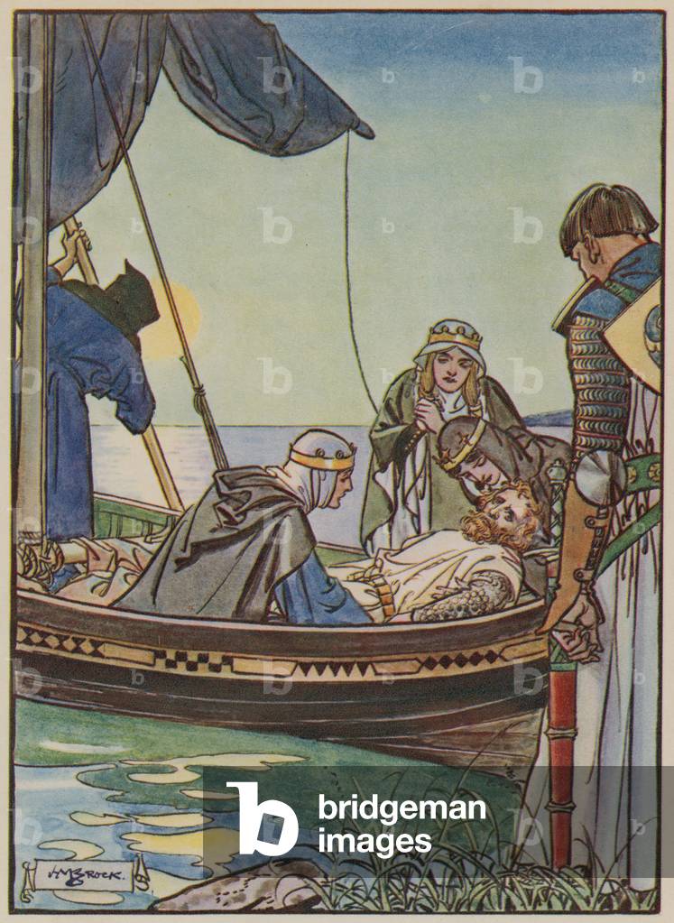 The passing of King Arthur (colour litho)