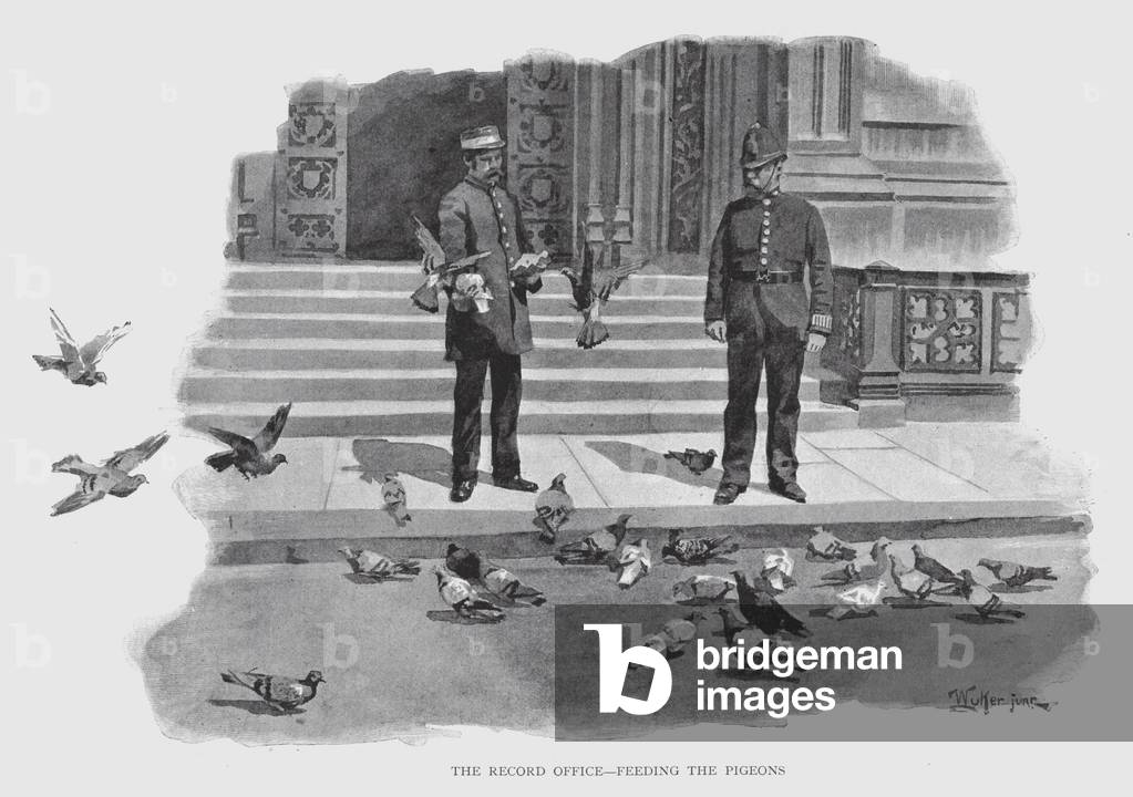The Record Office, Feeding the Pigeons (litho)