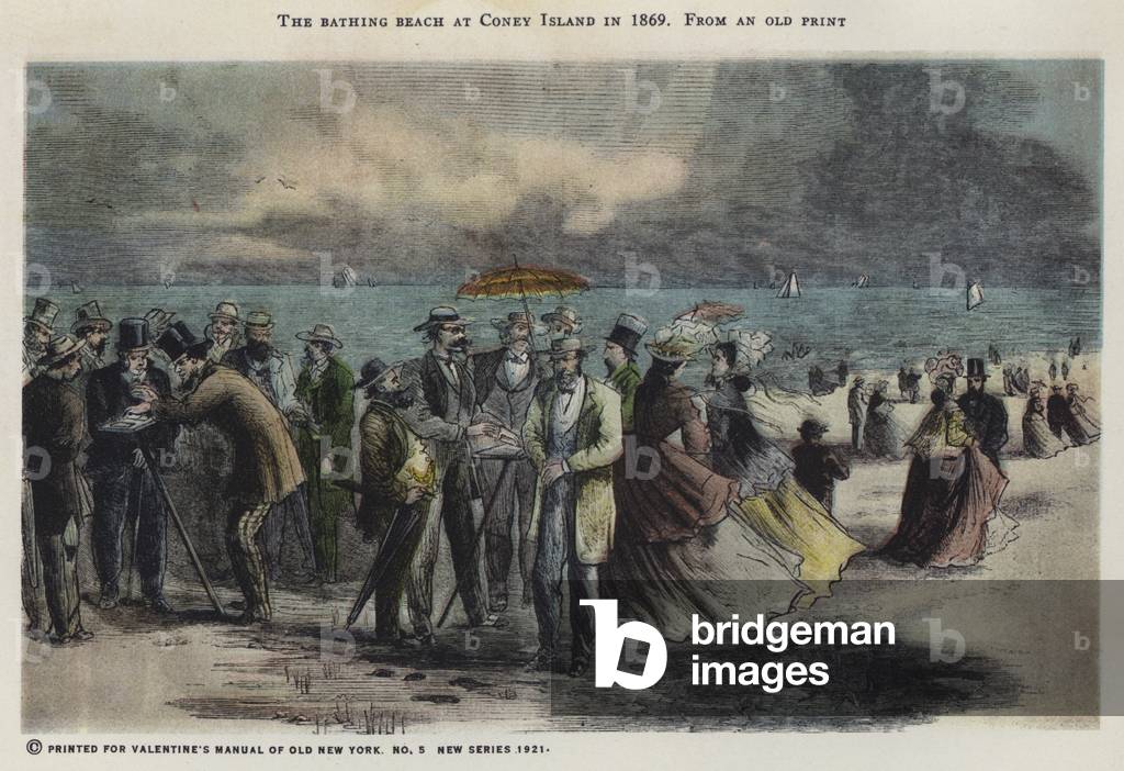 The bathing beach at Coney Island in 1869 (colour litho)