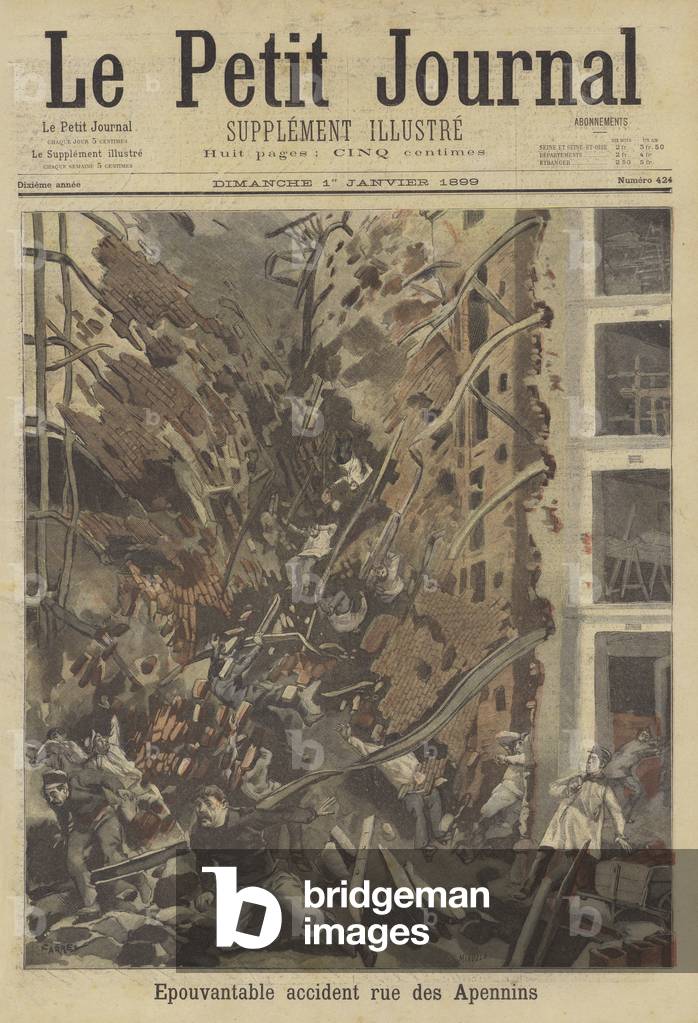 Dreadful accident on the Rue des Apennins, Paris (colour litho)