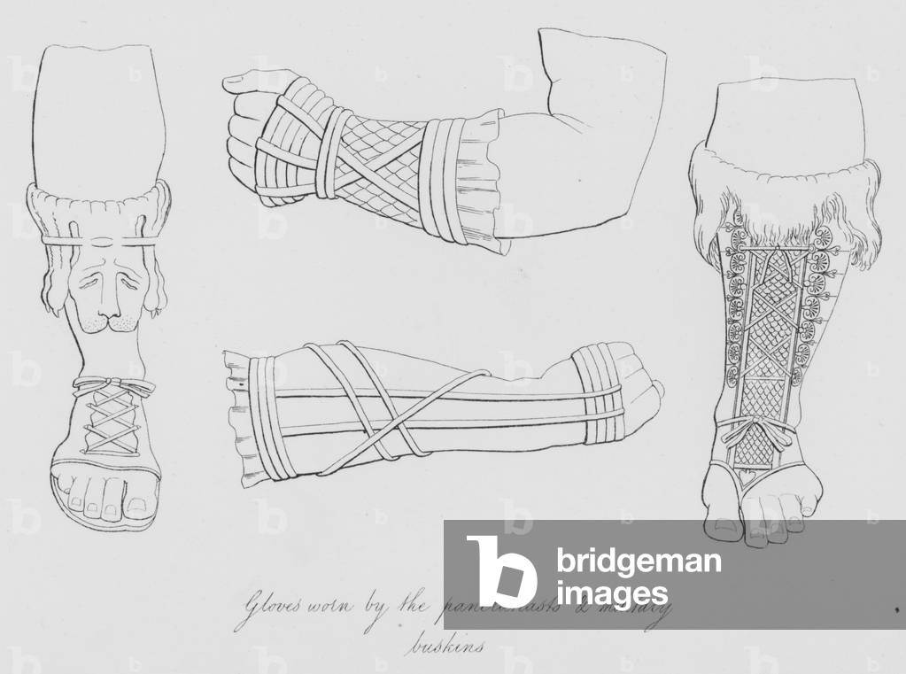 Gloves worn by the pancratiasts and mililary buskins (engraving)