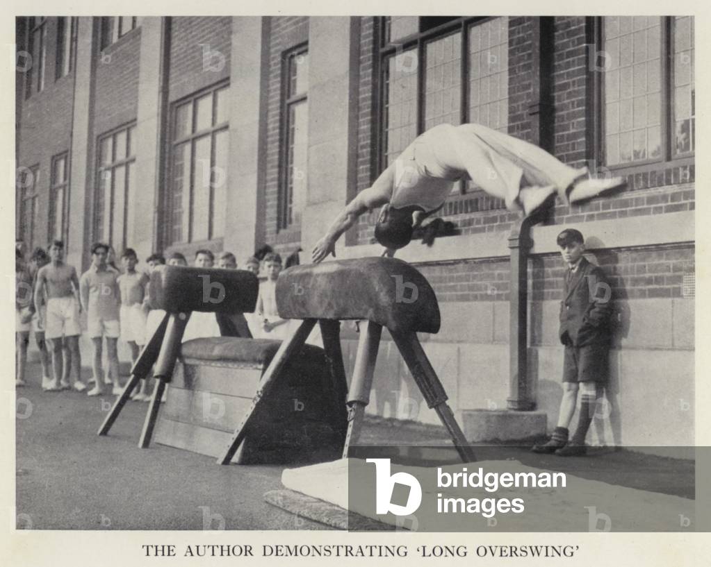 Vaulting: The author demonstrating 'Long Overswing' (b/w photo)