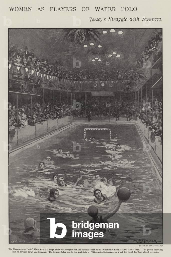 Women's water polo match between Jersey and Swansea (litho)