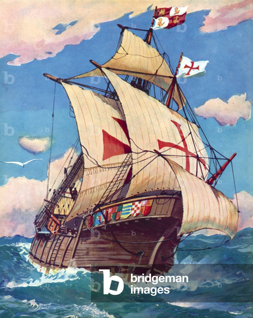 Santa Maria, Christopher Columbus (colour litho)