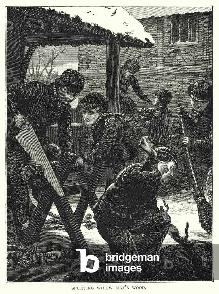 Splitting Widow May's wood (engraving)