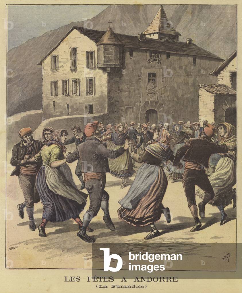 Festival in Andorra (colour litho)