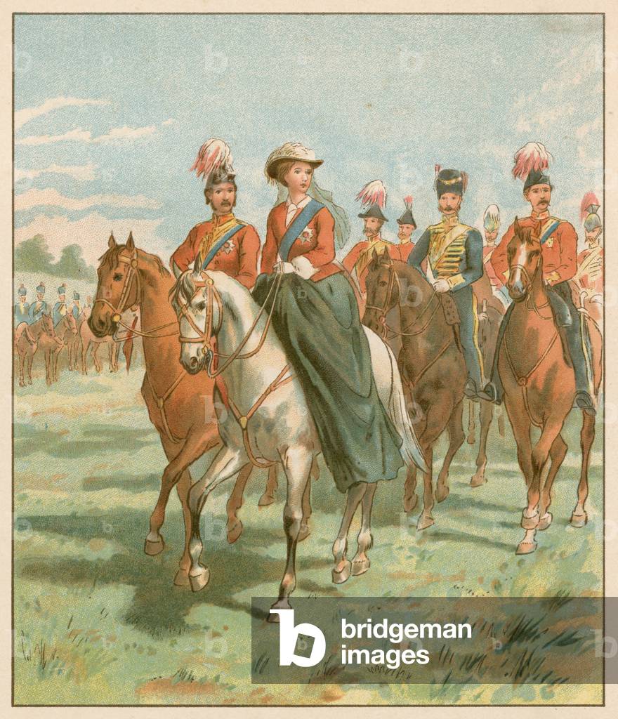 The Queen and the Prince Consort at a Review (chromolitho)
