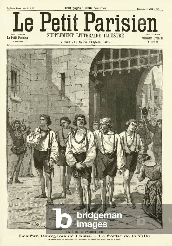 A patriotic episode: the six Burghers of Calais leaving the town  in 1347 (print)