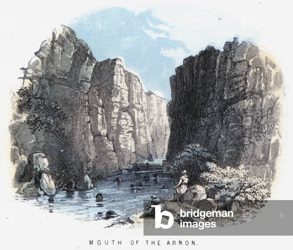 Mouth of the Arnon (coloured engraving)