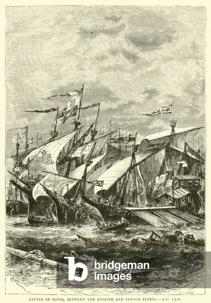 Battle of Sluys, between the English and French Fleets, AD 1340 (engraving)