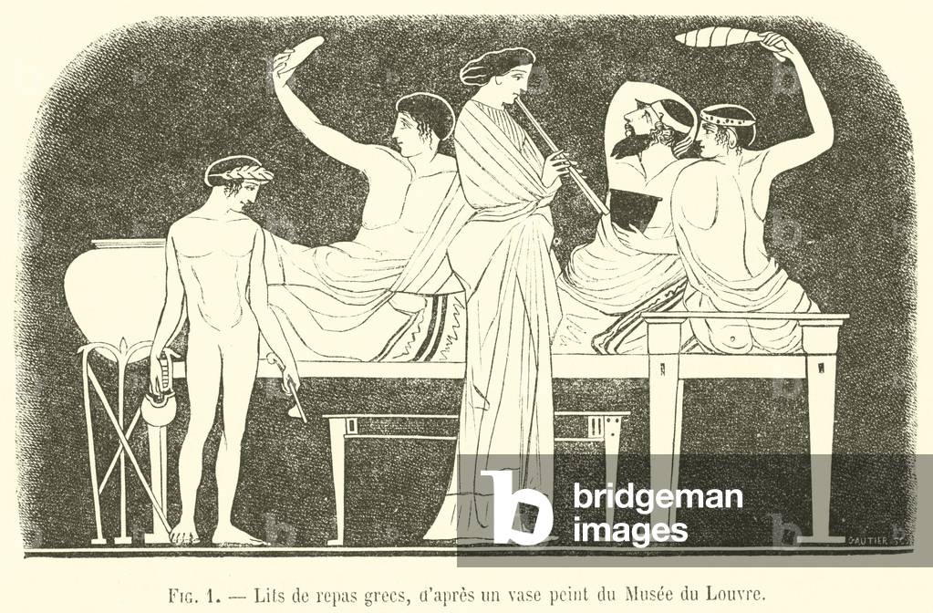 Lits de repas grecs (engraving)