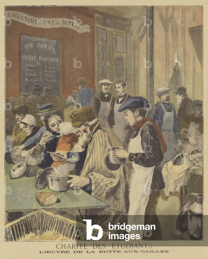 Charity of students (colour litho)